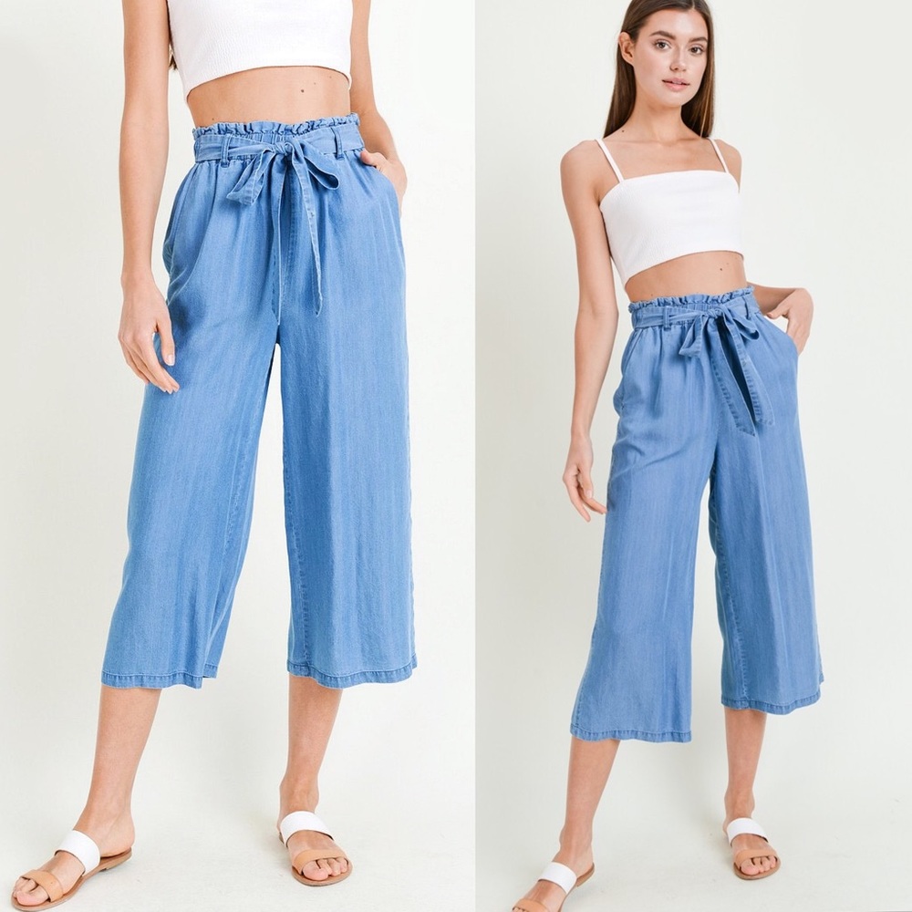 High Rise Tencel Denim Distressed Paperbag Trouser - Picture 1 of 3